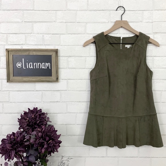 Spense Tops - Spense Olive Faux Suede Sleeveless Peplum Top